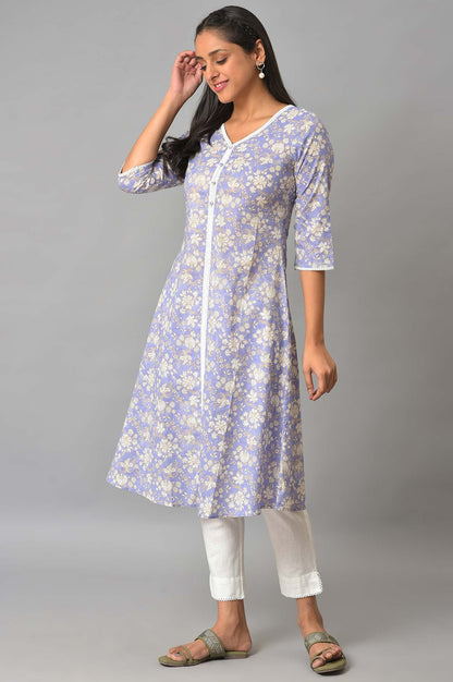 Lavender Floral Printed A-Line kurta