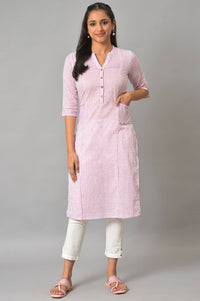 Purple Stripe Printed Straight kurta