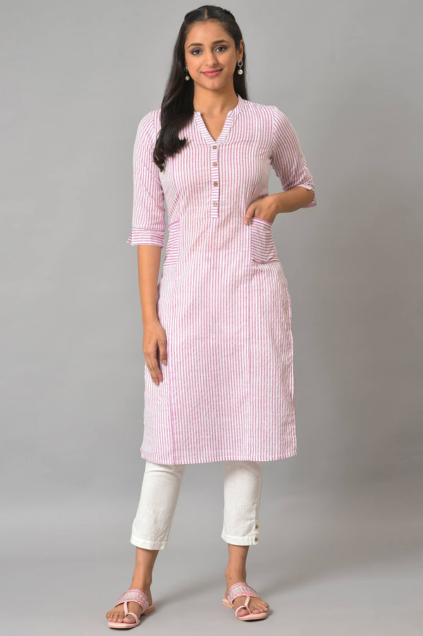 Purple Stripe Printed Straight kurta