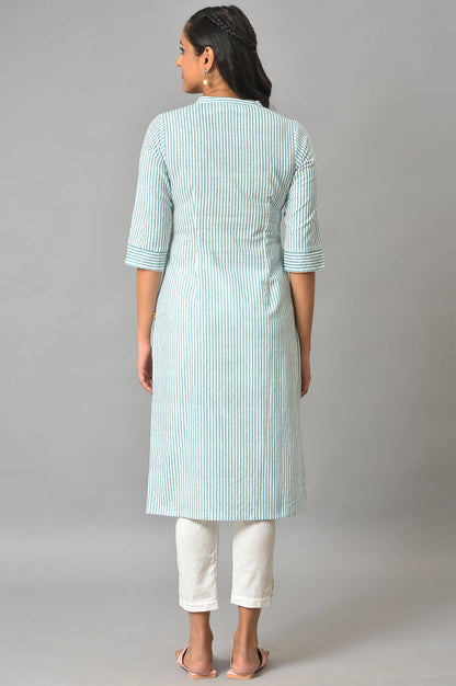 Green Stripe Printed Straight kurta