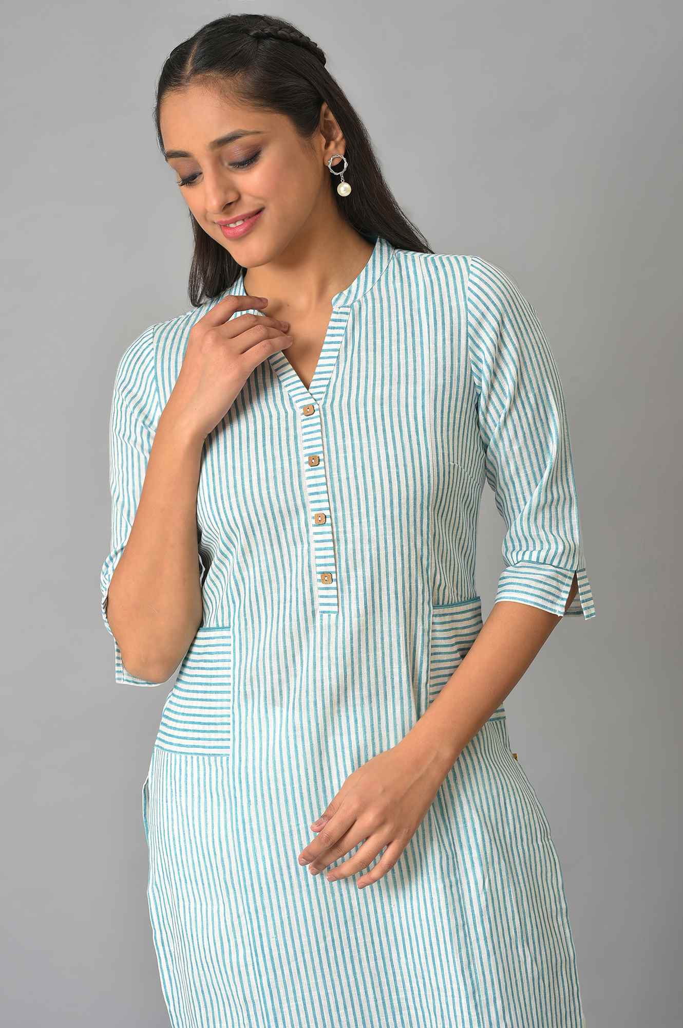 Green Stripe Printed Straight kurta