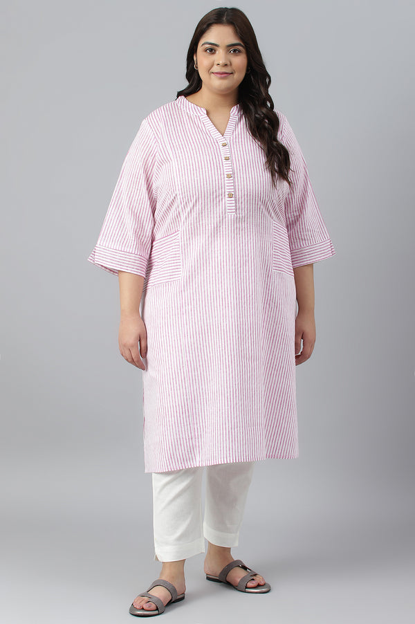 Purple Stripe Printed Straight Plus Size kurta