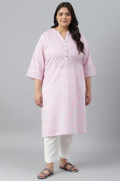 Purple Stripe Printed Straight Plus Size kurta