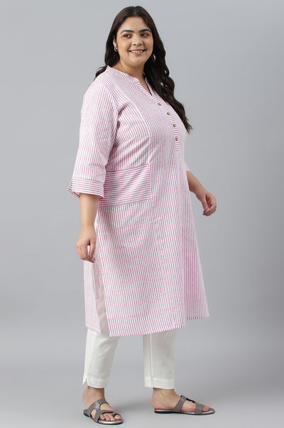 Purple Stripe Printed Straight Plus Size kurta
