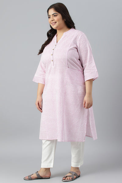 Purple Stripe Printed Straight Plus Size kurta