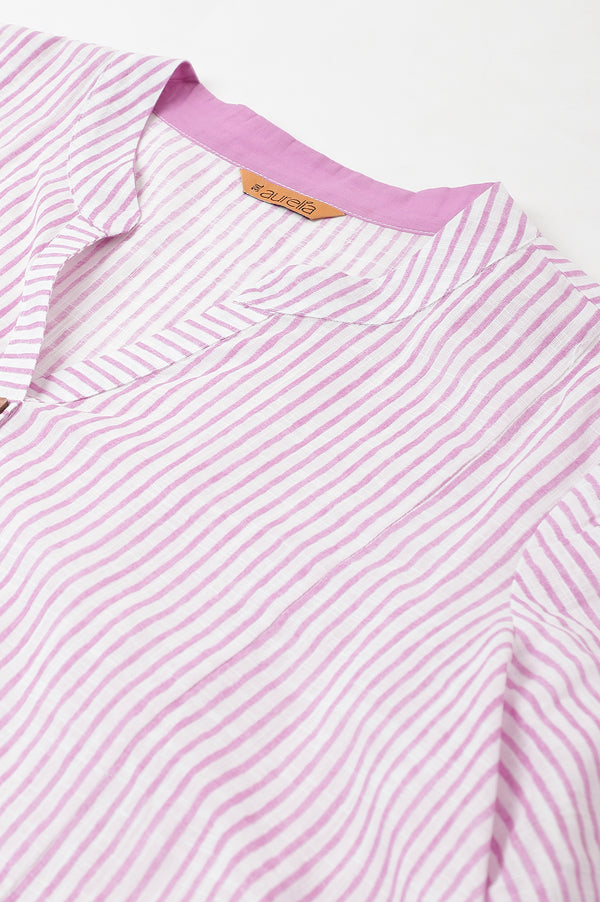 Purple Stripe Printed Straight Plus Size kurta