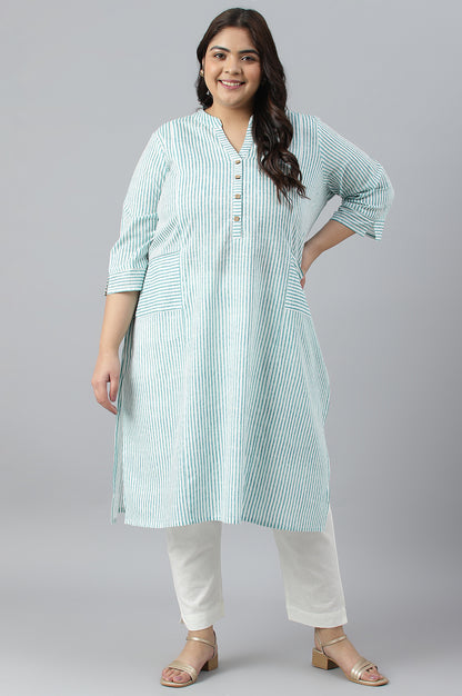 Green Stripe Printed Straight Plus Size kurta