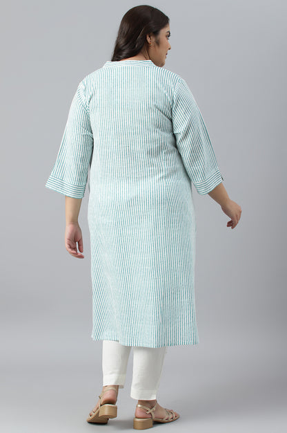 Green Stripe Printed Straight Plus Size kurta