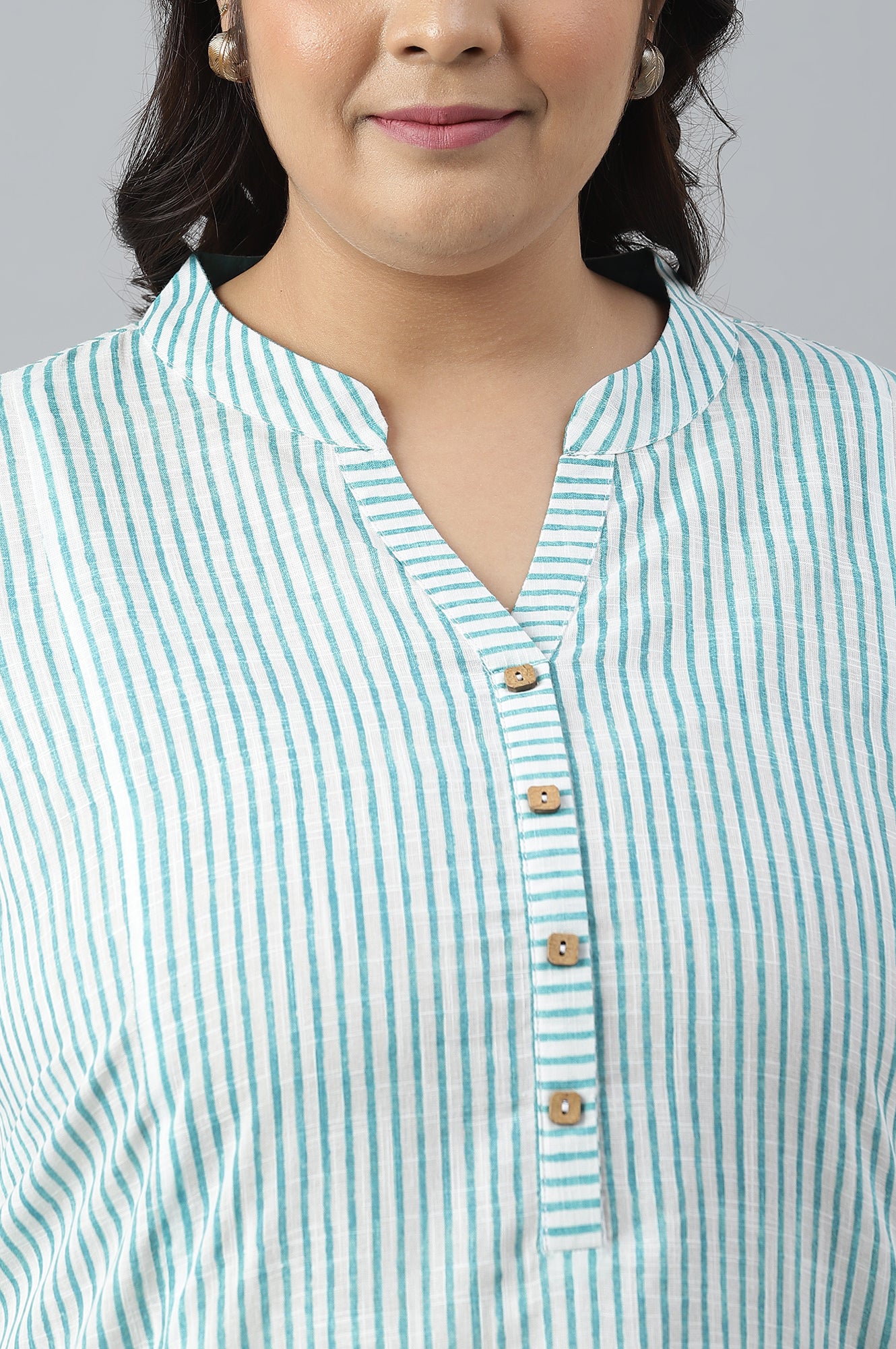 Green Stripe Printed Straight Plus Size kurta