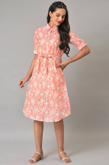 Orange Rounded Hemline Floral Printed Dress