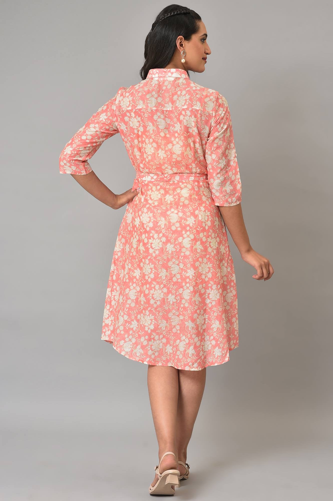 Orange Rounded Hemline Floral Printed Dress