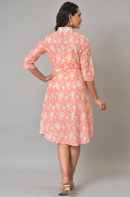 Orange Rounded Hemline Floral Printed Dress