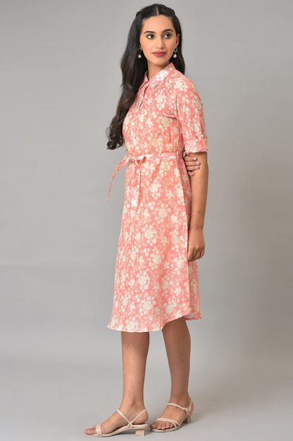 Orange Rounded Hemline Floral Printed Dress