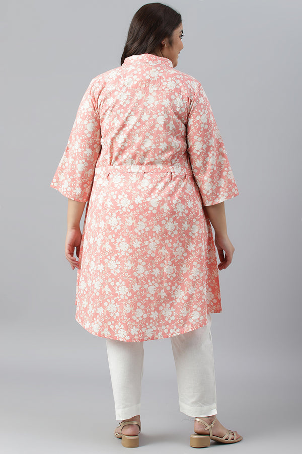 Orange Rounded Hemline Floral Printed Plus Size Dress