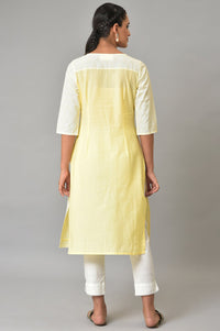 Yellow Printed Motif Embroidered Straight Cotton Kurta