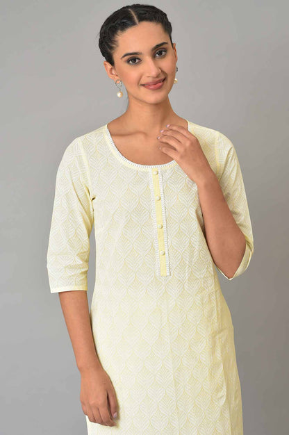 Yellow Printed Cotton kurta