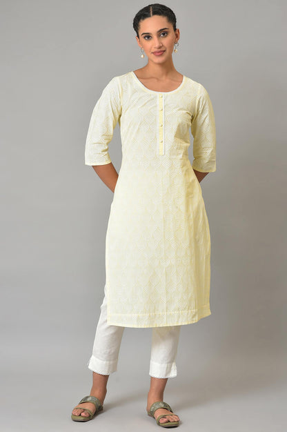 Yellow Printed Cotton kurta