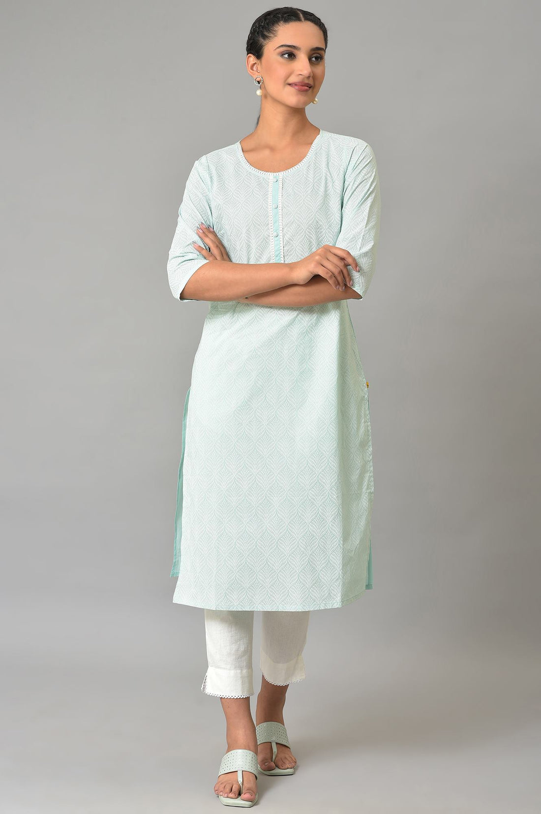 Blue Printed Cotton kurta