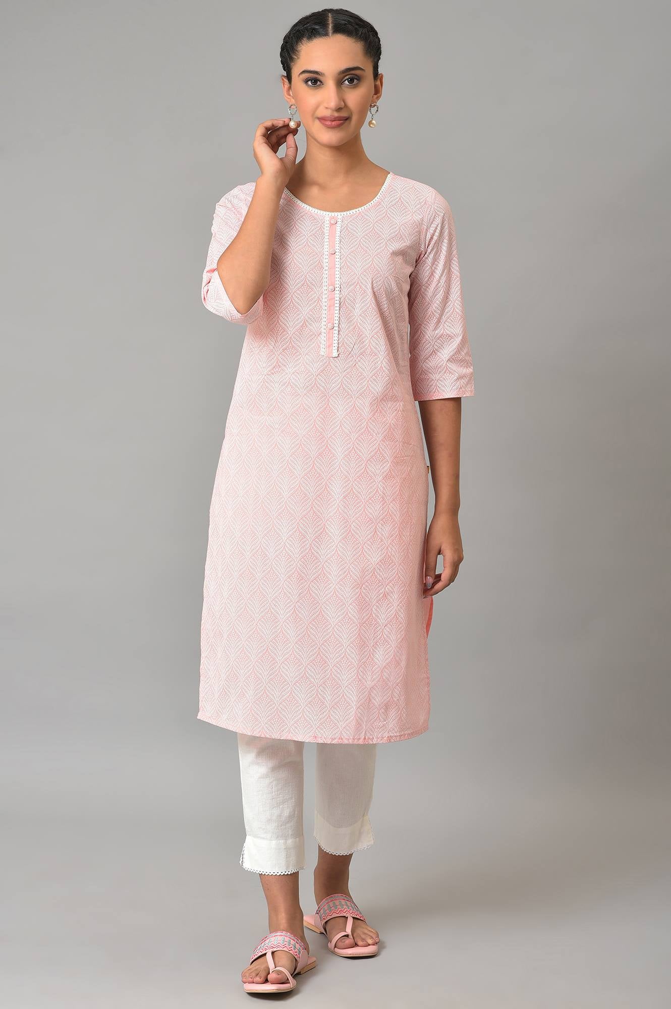 Pink Printed Cotton kurta