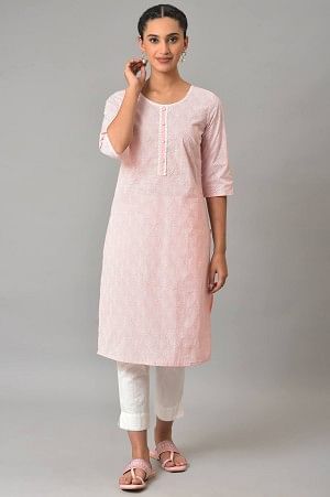 Pink Printed Cotton Kurta