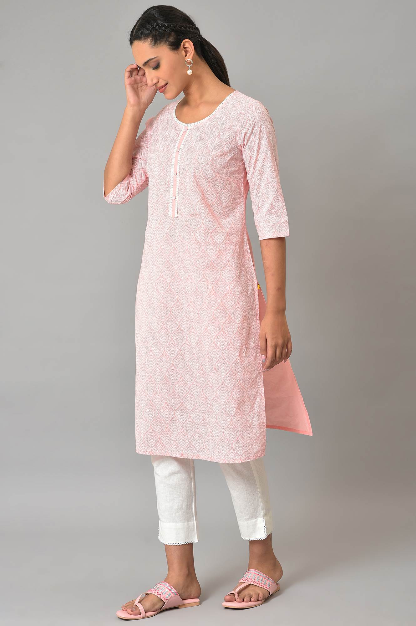 Pink Printed Cotton kurta