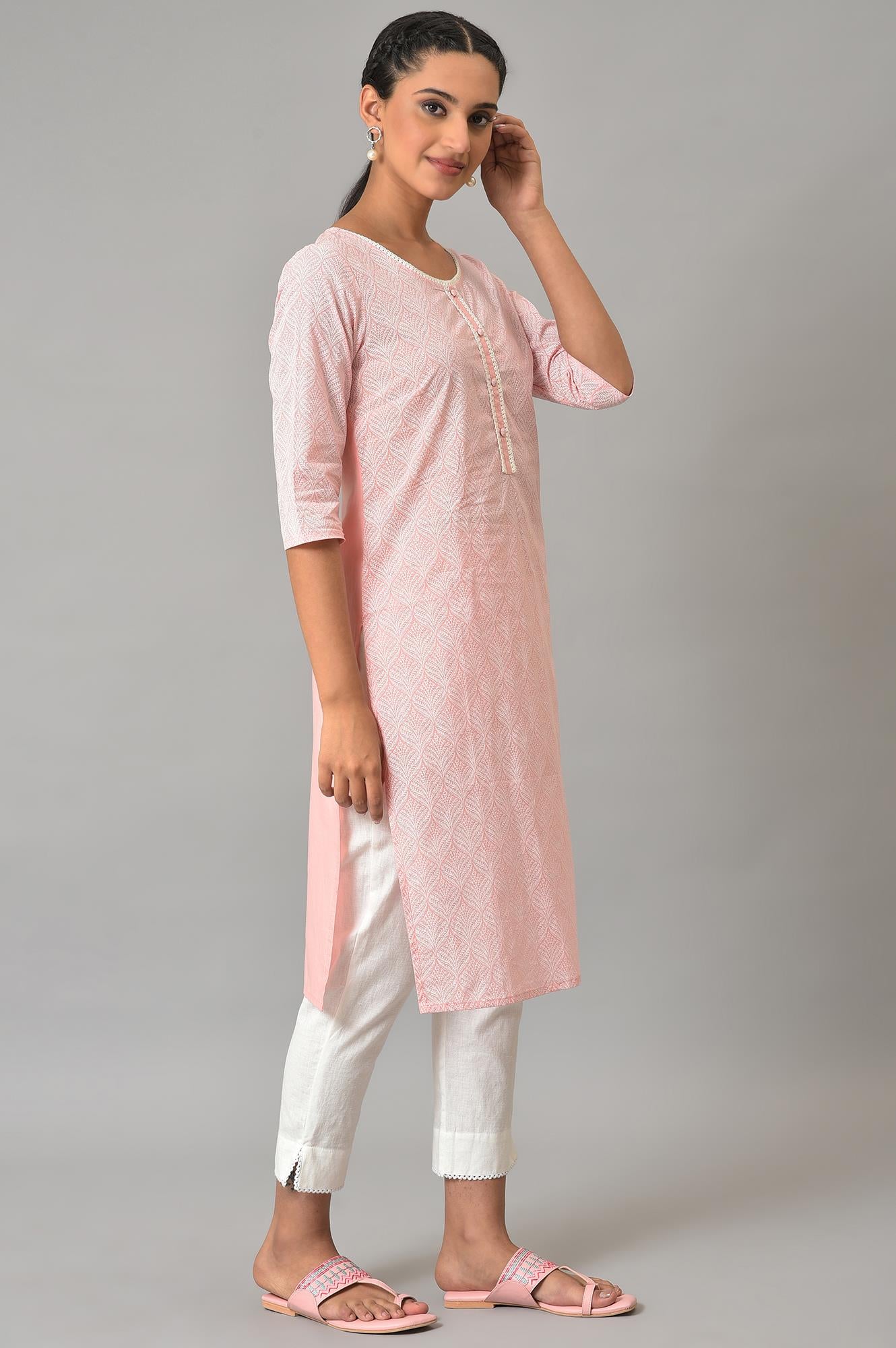 Pink Printed Cotton kurta