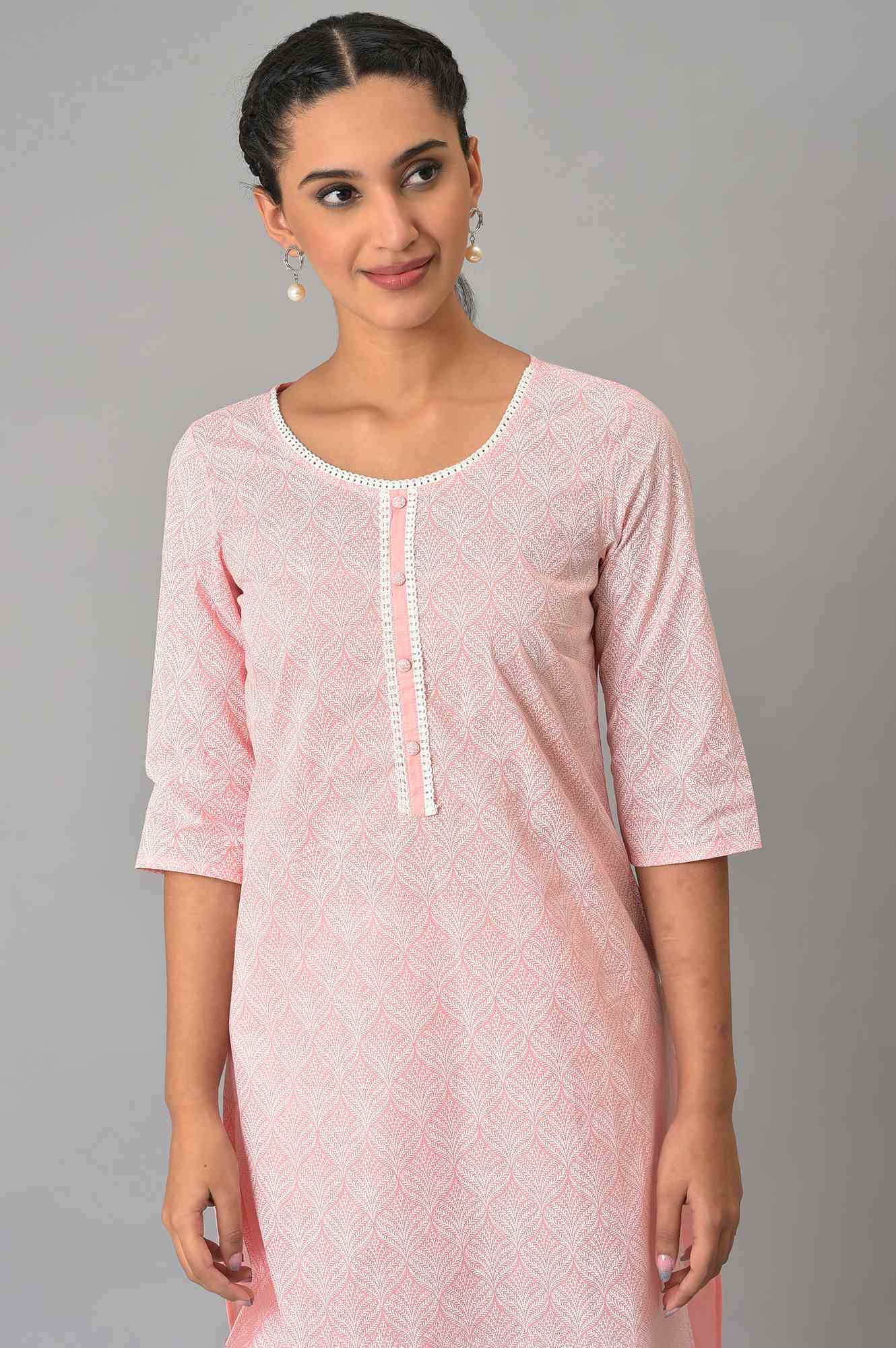 Pink Printed Cotton kurta