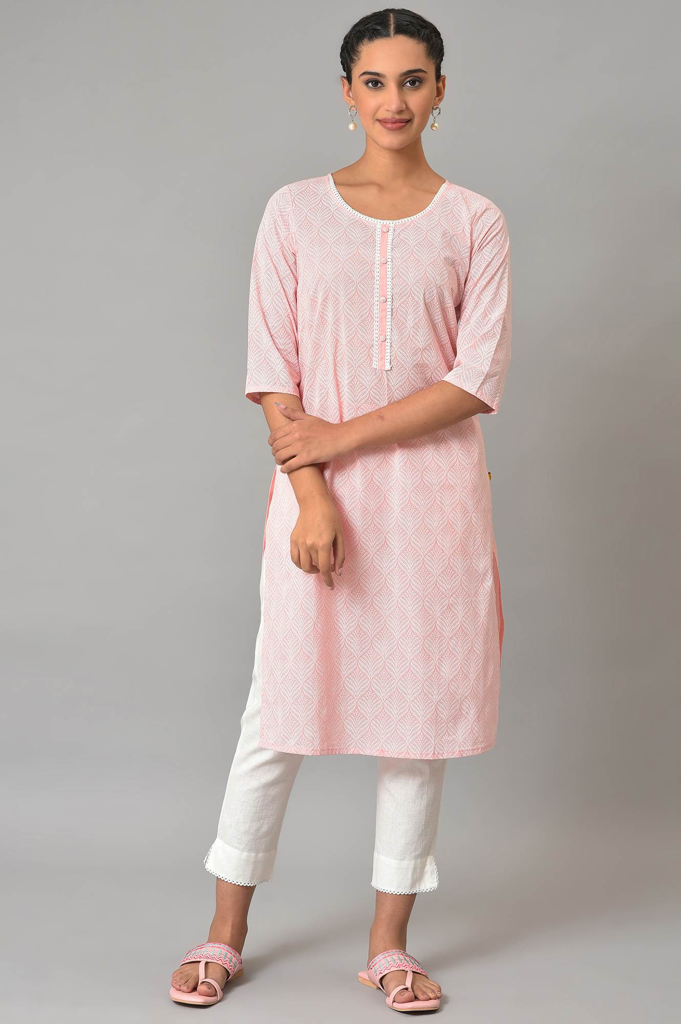 Pink Printed Cotton kurta