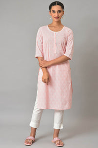 Pink Printed Cotton Kurta