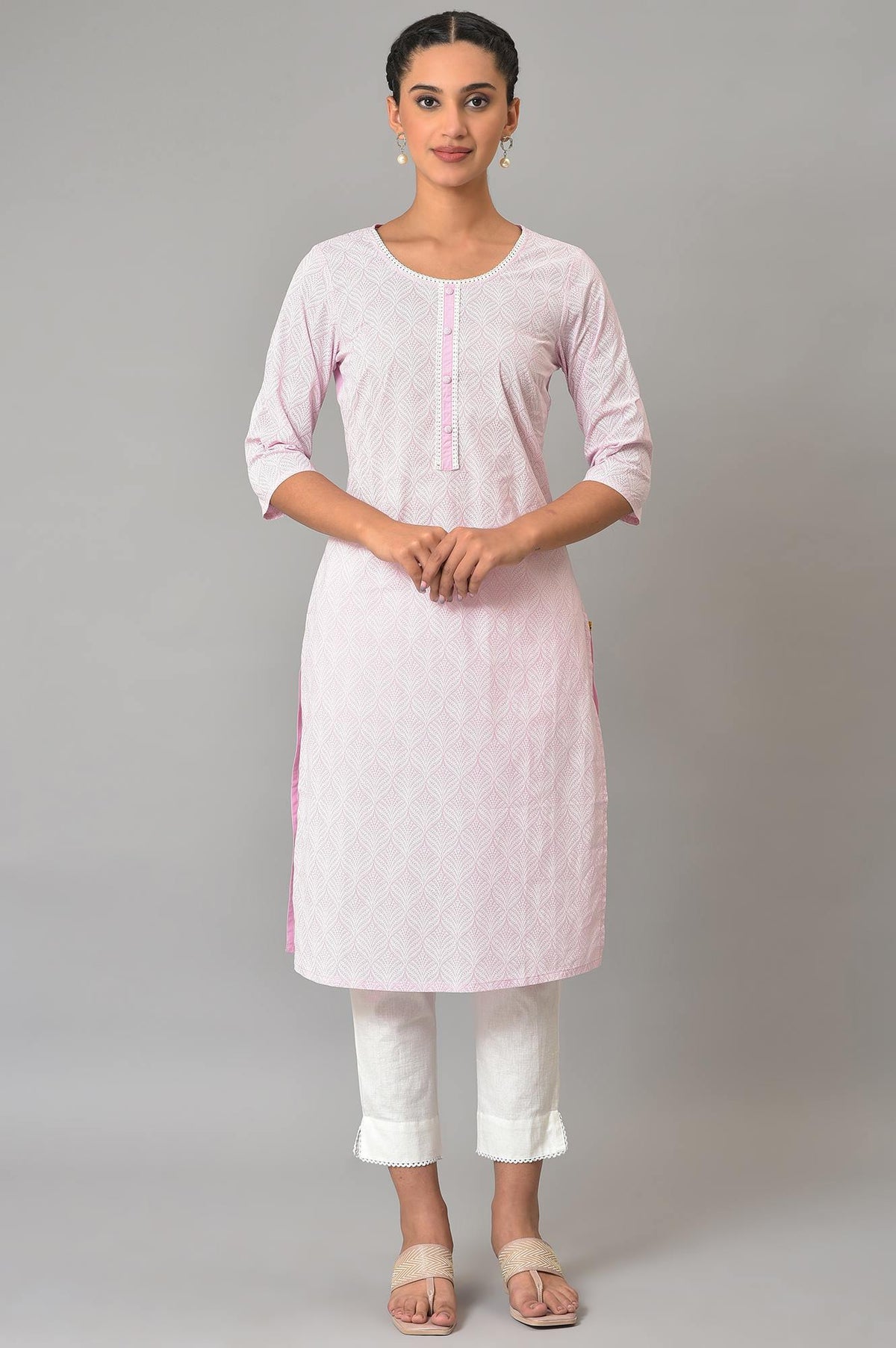 Purple Printed Cotton kurta - XS