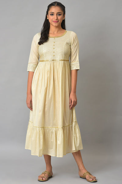 White Flared Printed Modern Ethnic Dress