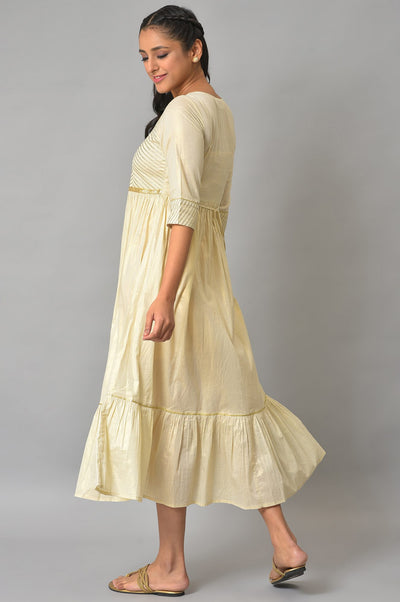 White Flared Printed Modern Ethnic Dress