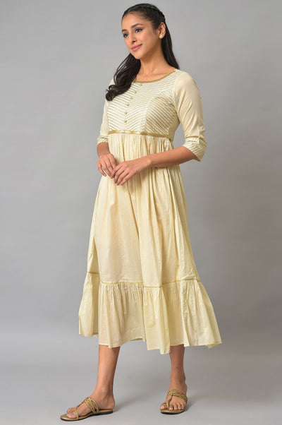 White Flared Printed Modern Ethnic Dress