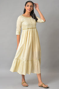 White Flared Printed Modern Ethnic Dress