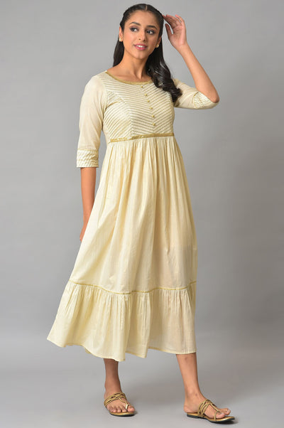 White Flared Printed Modern Ethnic Dress