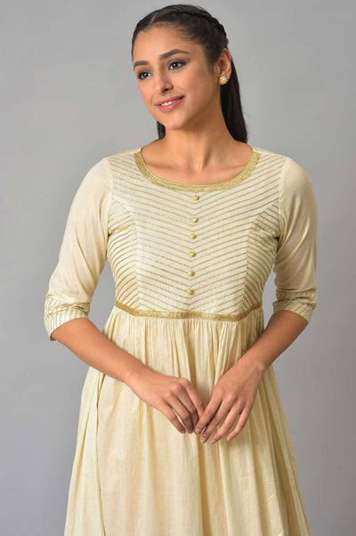 White Flared Printed Modern Ethnic Dress