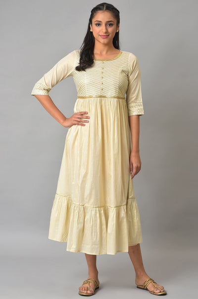 White Flared Printed Modern Ethnic Dress