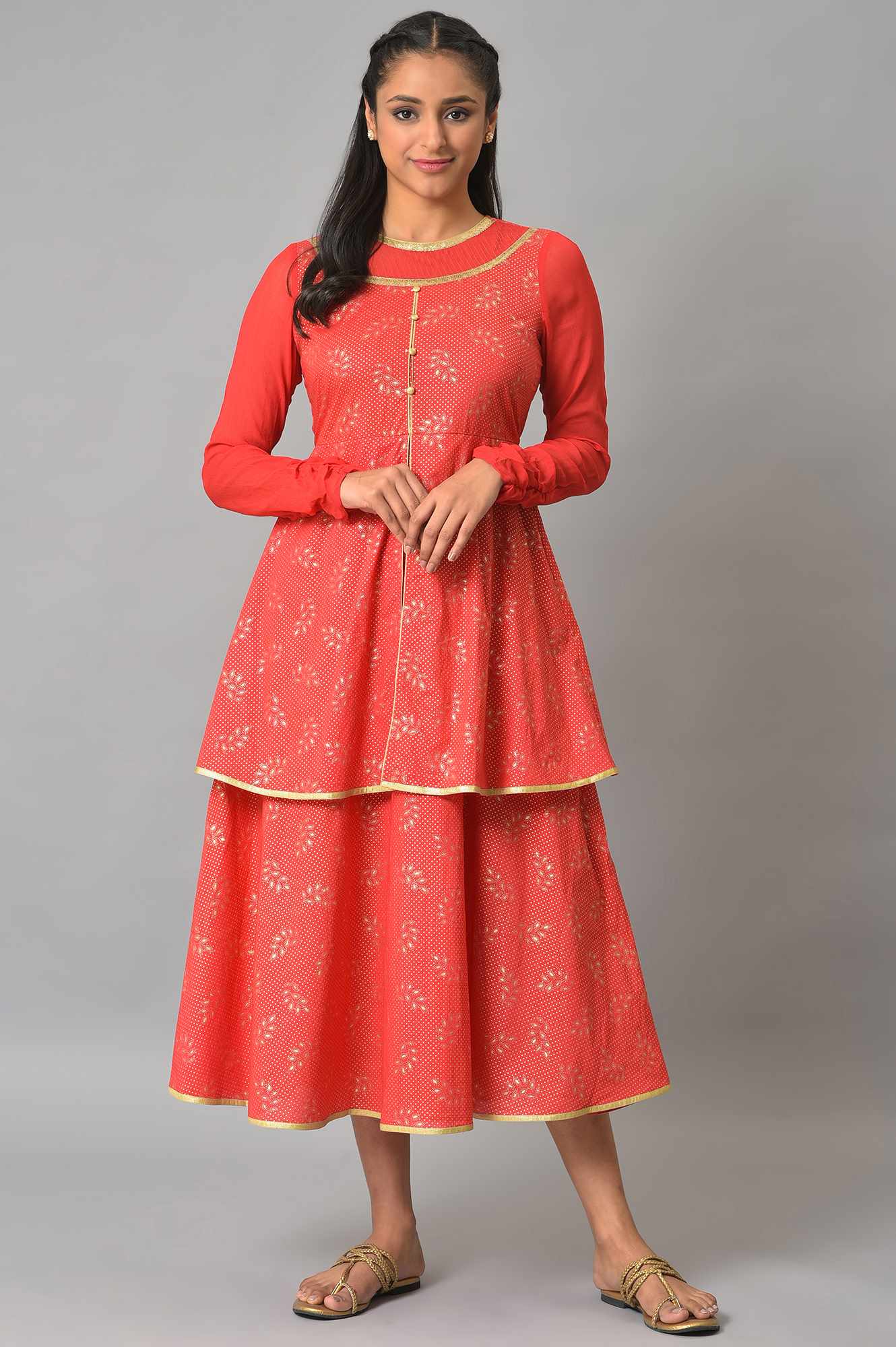 Buy Red Flared Printed Modern Ethnic Dress Online for Woman Shop for Aurelia