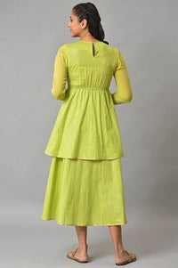 Green Flared Printed Modern Ethnic Dress