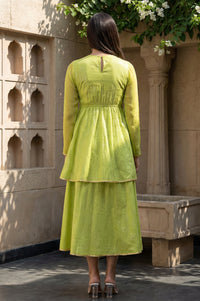 Green Flared Printed Modern Ethnic Dress