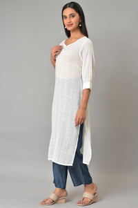 White Cotton Dobby Plus Size V-Neck kurta