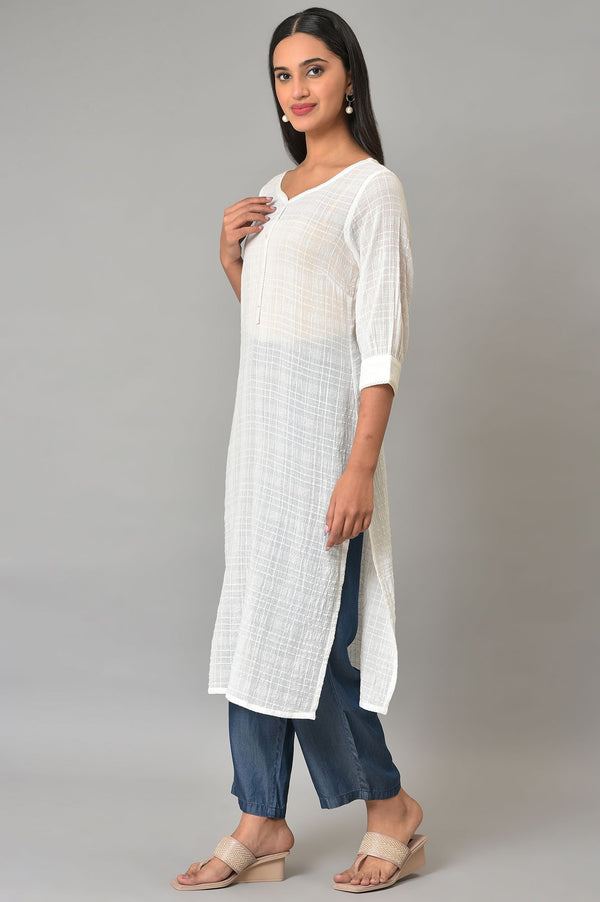 White Cotton Dobby Plus Size V-Neck kurta