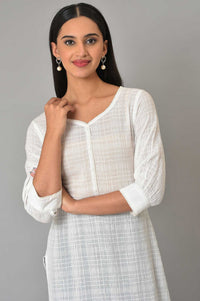 White Cotton Dobby Plus Size V-Neck kurta