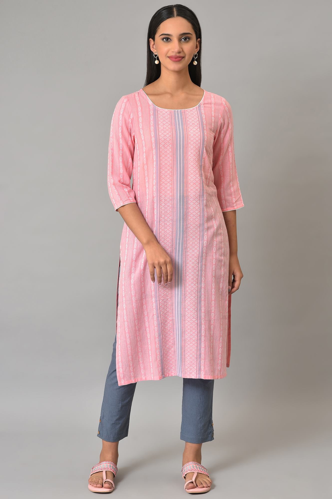 Pink Cotton Dobby Printed kurta