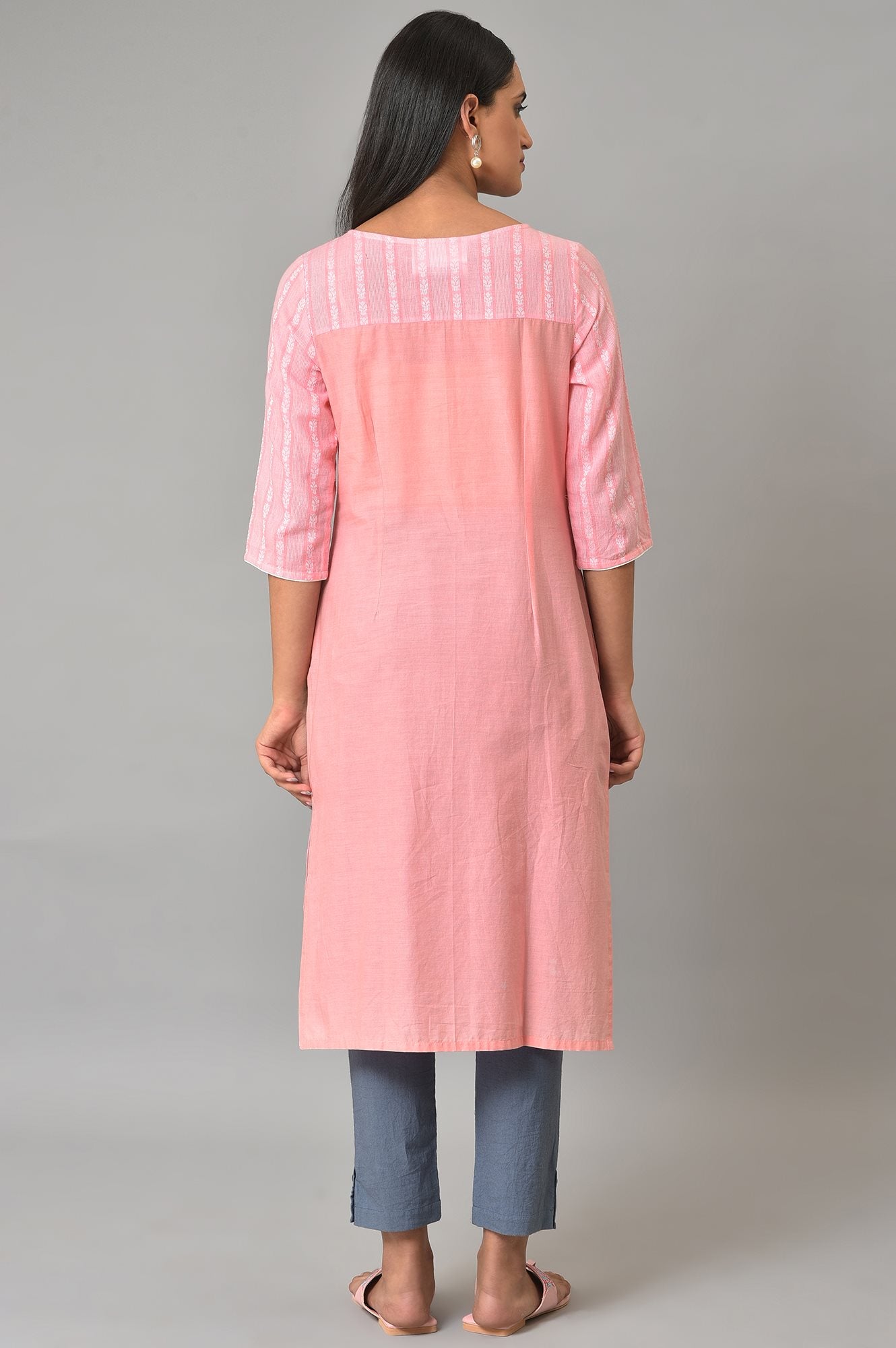 Pink Cotton Dobby Printed Kurta