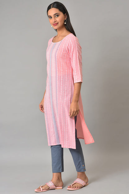 Pink Cotton Dobby Printed kurta