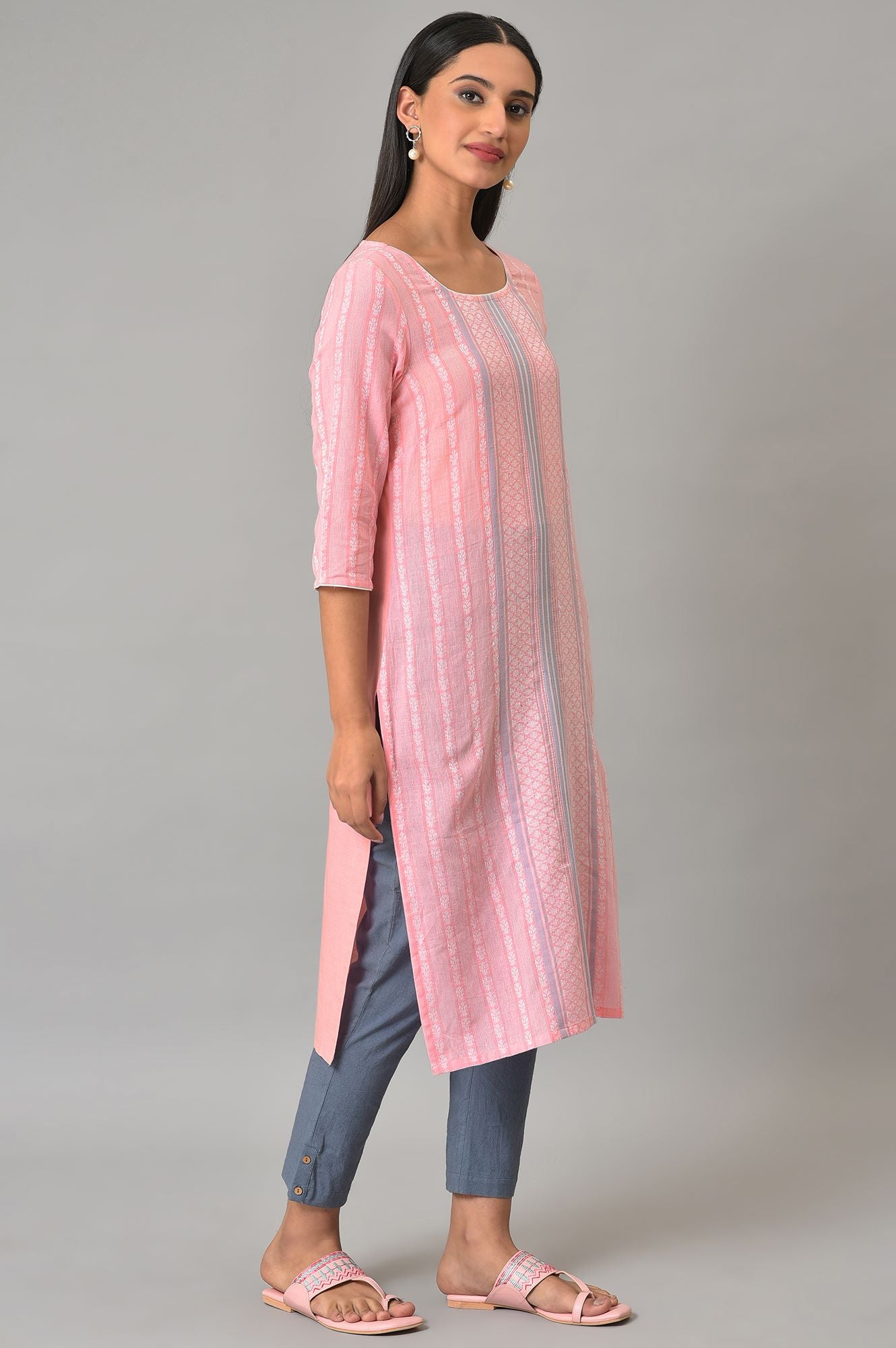 Pink Cotton Dobby Printed kurta