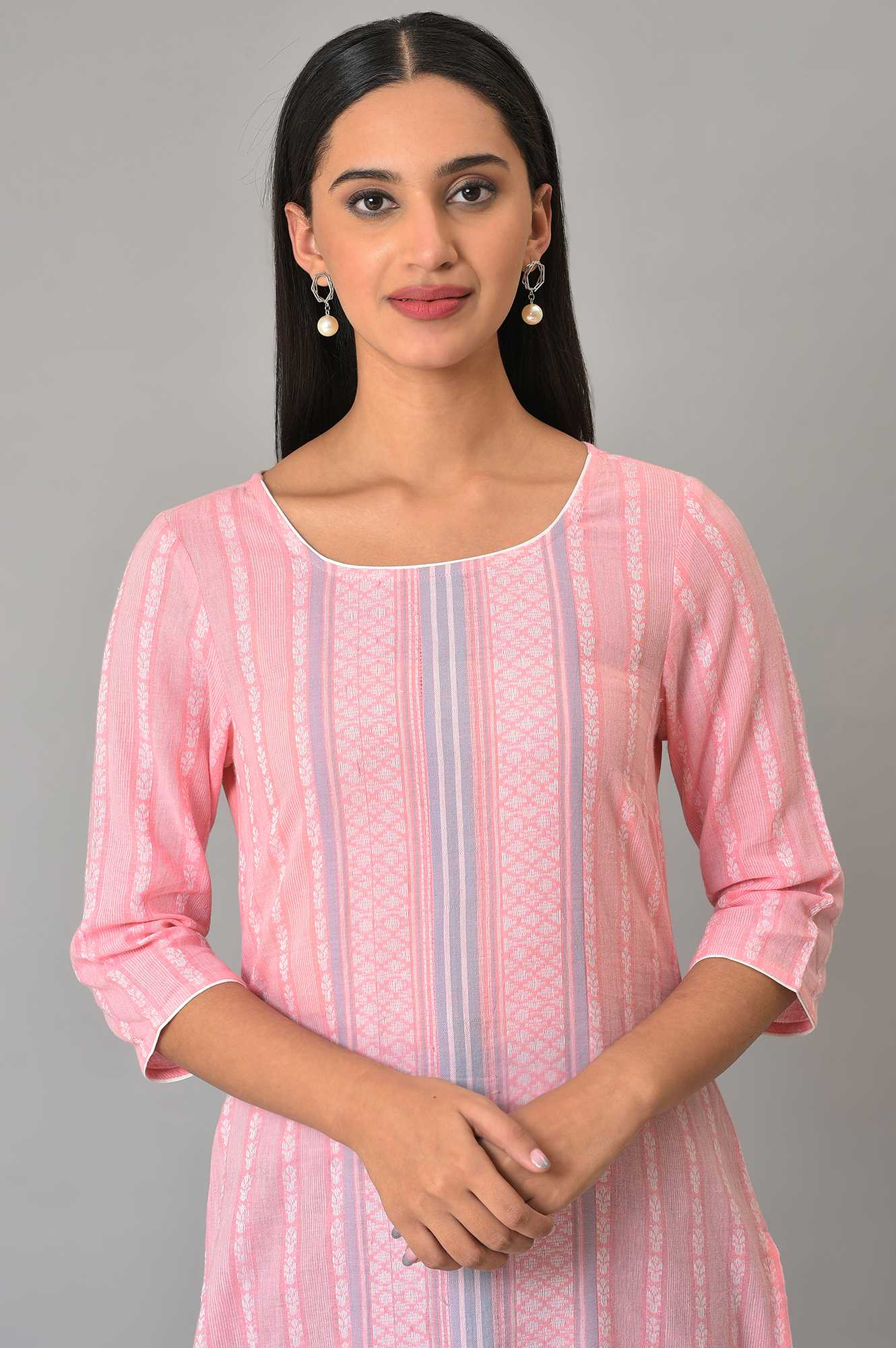 Pink Cotton Dobby Printed kurta