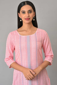 Pink Cotton Dobby Printed Kurta