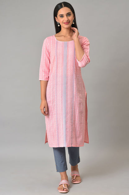 Pink Cotton Dobby Printed kurta